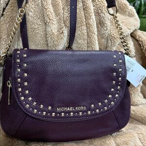 Michael Kors $398 Aria Studded Medium
Burgundy Leather Convertible Shoulder
Bag